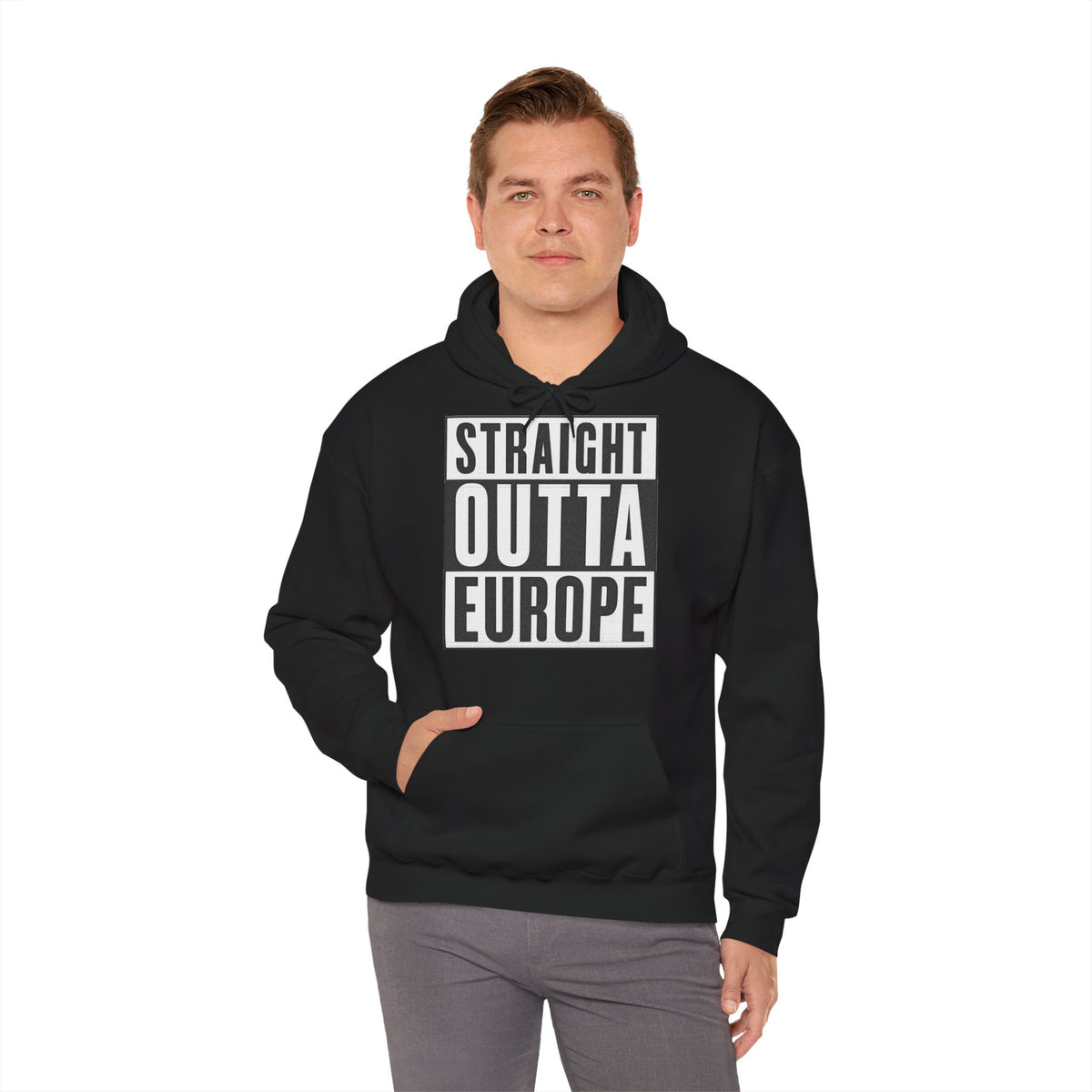 Straight Outta Europe Men's Hoodie Pullover Black EUWEAR