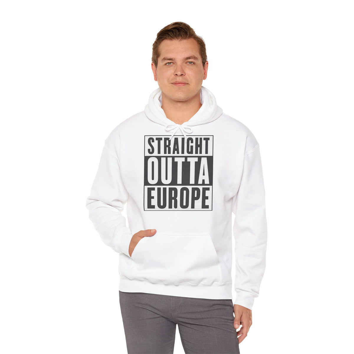 Straight Outta Europe Men's Hoodie Pullover White EUWEAR