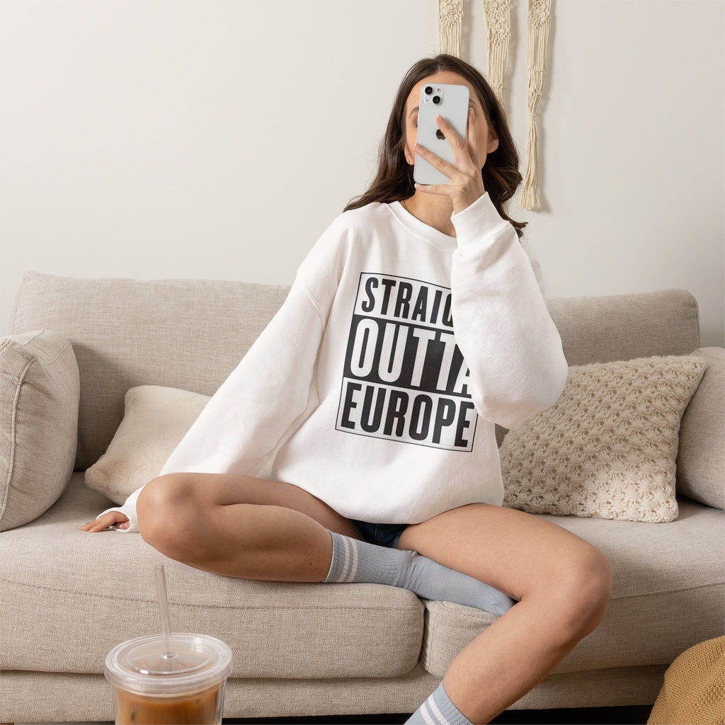 Straight Outta Europe Women's Crew neck Sweatshirt White EUWEAR